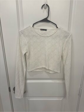 Zara Cream Textured Long-Sleeve Cropped Top